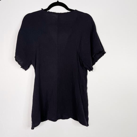 Sam Cho RCH Frayed Hem Vneck Short Sleeve Tee Black Small S Asymmetrical Hem - Picture 2 of 7